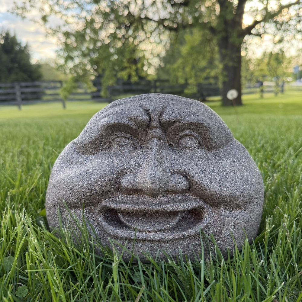 Happy Funny Face Rock Resin Figurine Plant Decor Planter Outdoor Garden